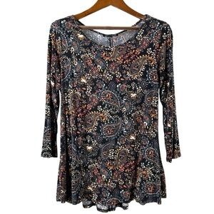 Cable & Gauge XL Paisley Print Black Women's Top Flowy Mobwife Witchy